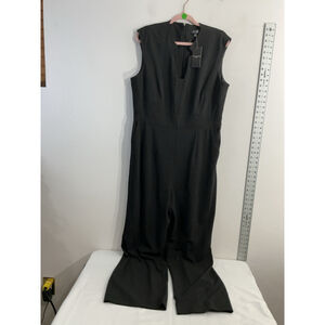 Womans Tahari Arthur Lavine 1 Pc Jumpsuit 16 Black Back Zip Pockets Wide Leg NWT
